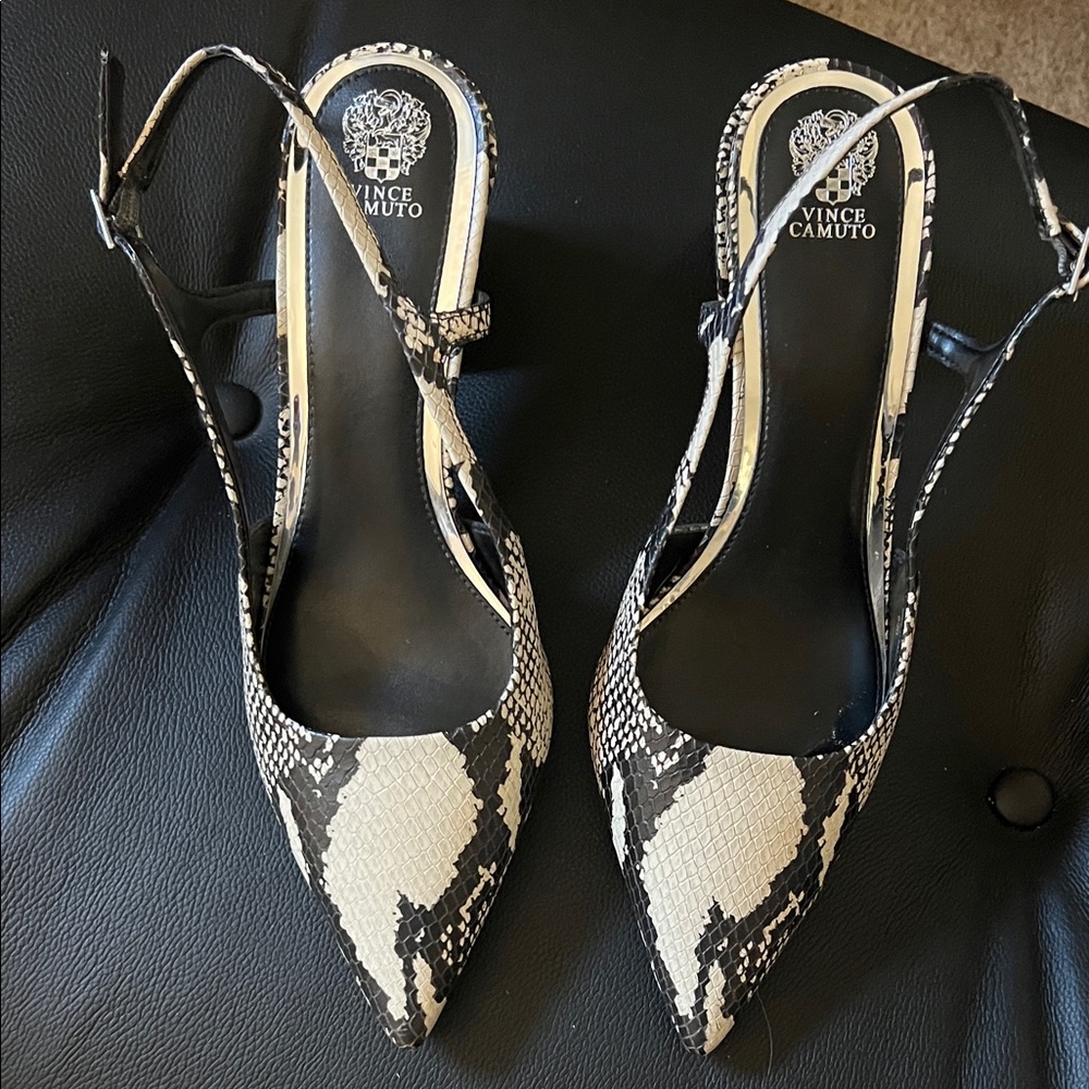 Vince Camuto Black and Cream Patterned Heels